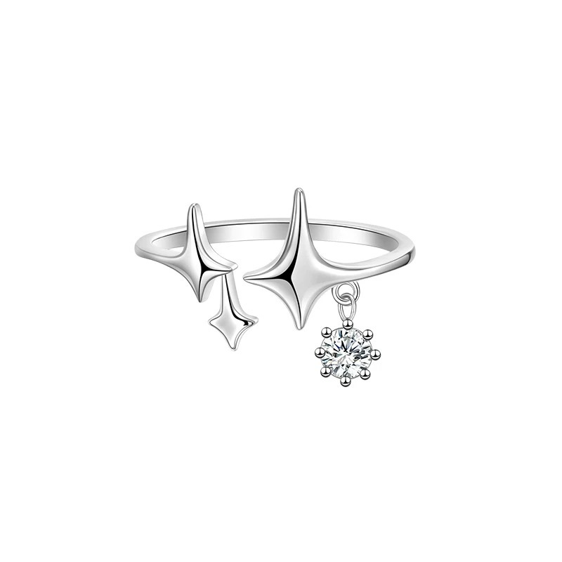 Adjustable 925 Sterling Silver CZ Charm Ring Set of 5 Boutique Jewelry Wholesale